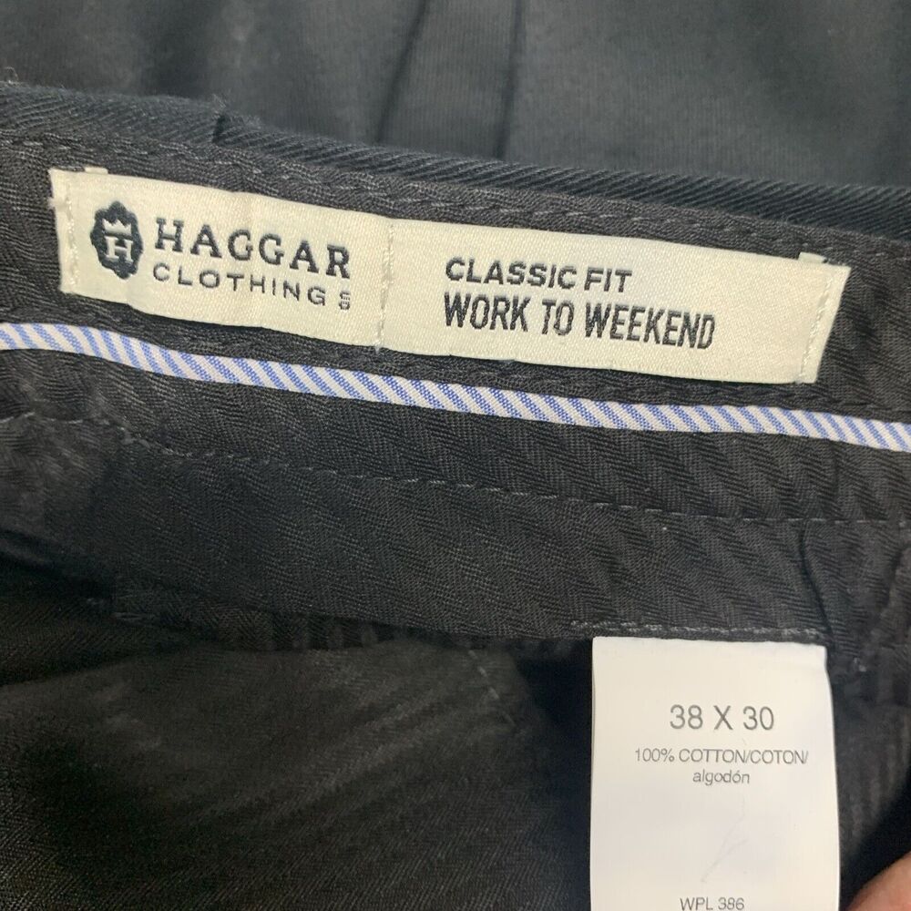 Haggar 38x30 Classic Fit Pants Black Khaki Chino No Iron Expandable Waist NEW - Picture 7 of 7